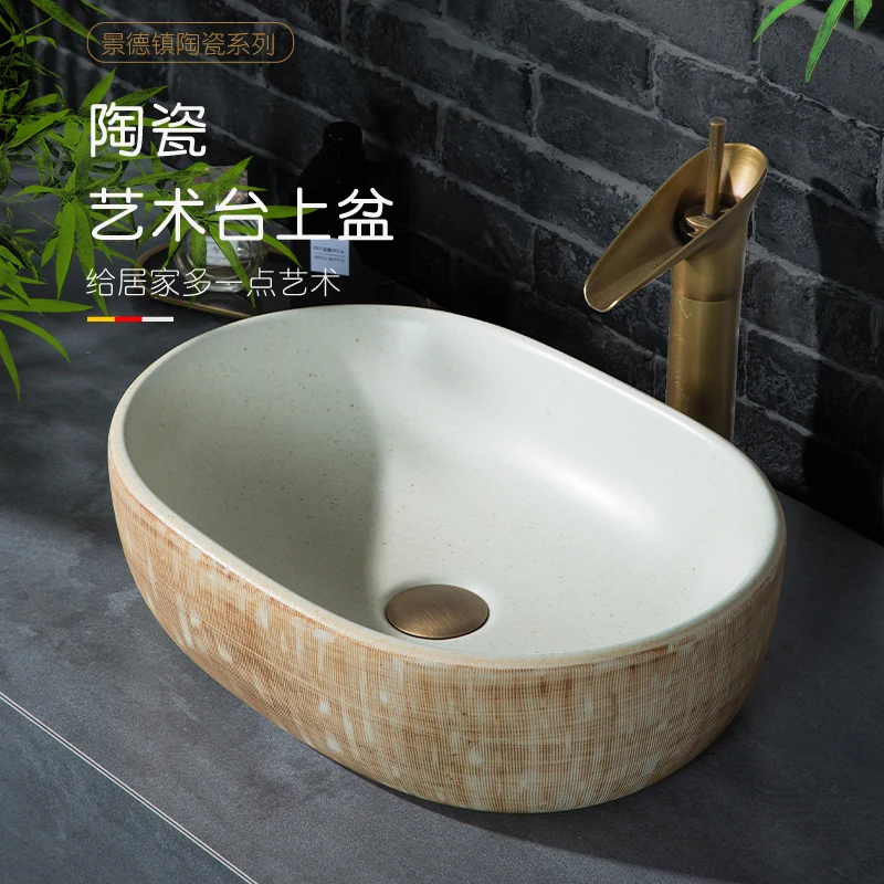 

Porcelain Cloakroom Round Wash Basin Lavabo Counter top Sink Vessel Bathroom Hand Paint Art Wash Bowl black