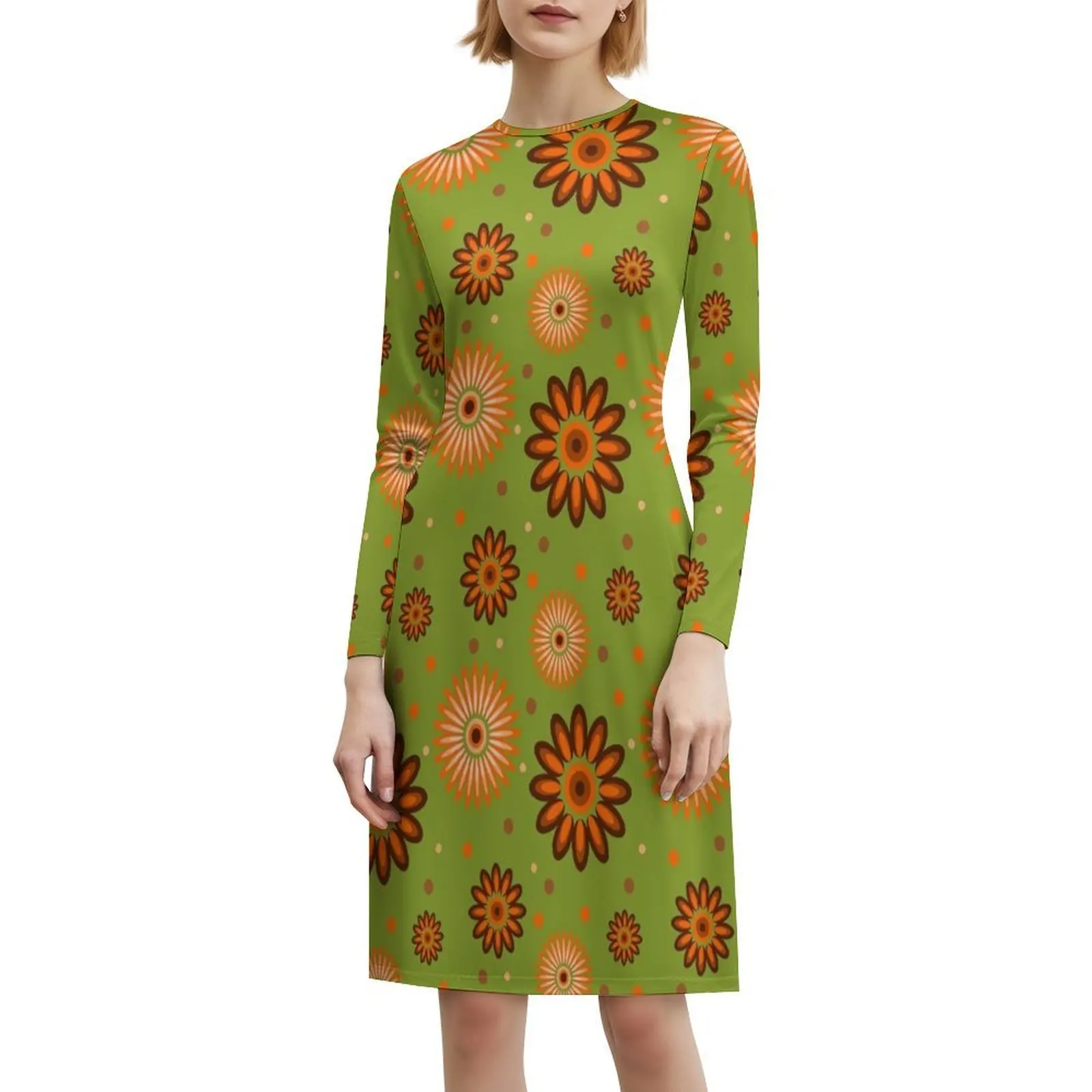 فستان بوهيمي بوهيمي بدون أكمام من الزهور المستوحاة من السبعينيات باللون البرتقالي والبني، فستان متعدد الطباعات لحفلات العطلات على الشاطئ، Thescraggybeard