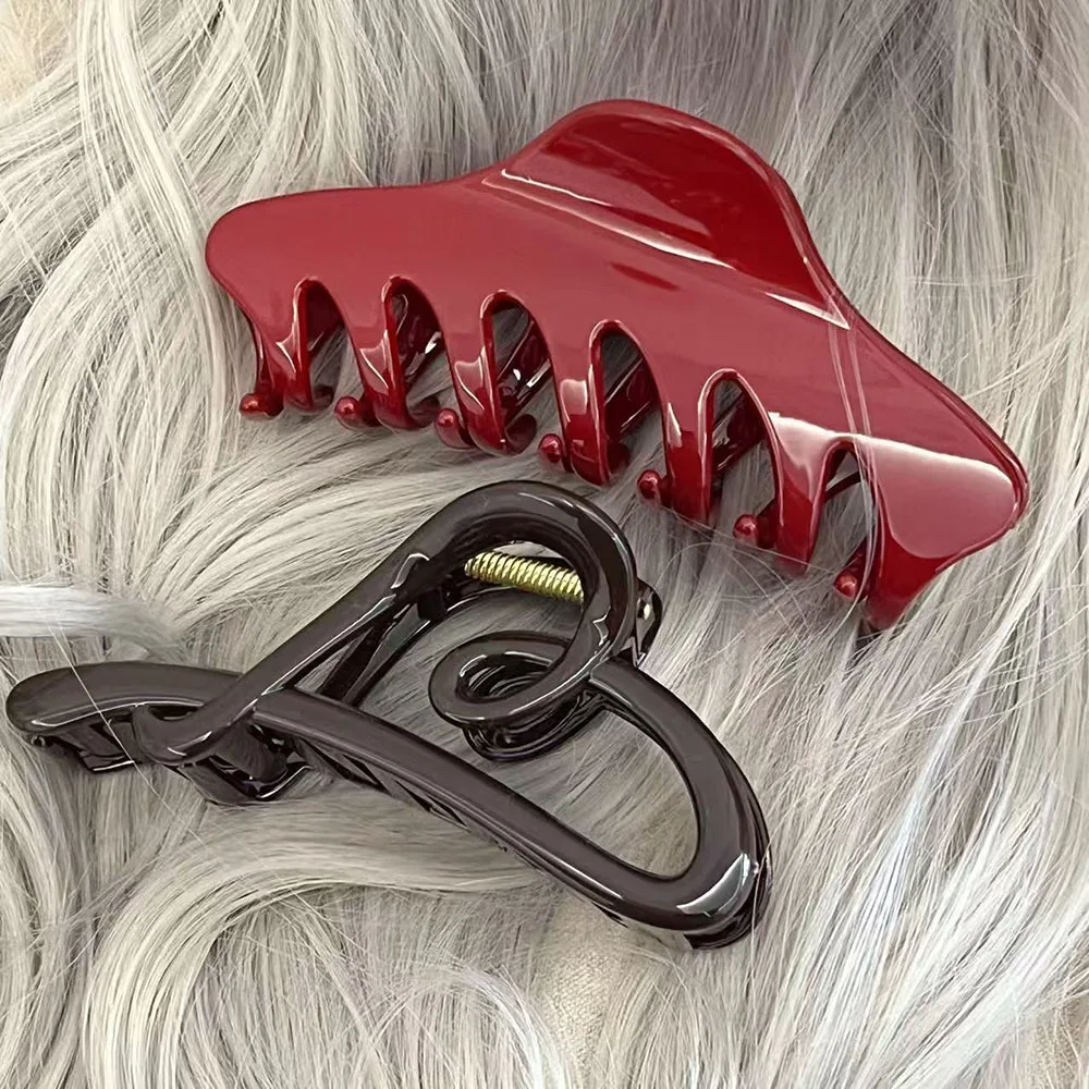 2 قطعة القلب الرجعية الأحمر التنين العظام مشبك شعر الفرنسية كبيرة كراب مقاطع الشعر القرش ذيل حصان المشبك دبوس الشعر إكسسوارات الشعر امرأة هدية #5