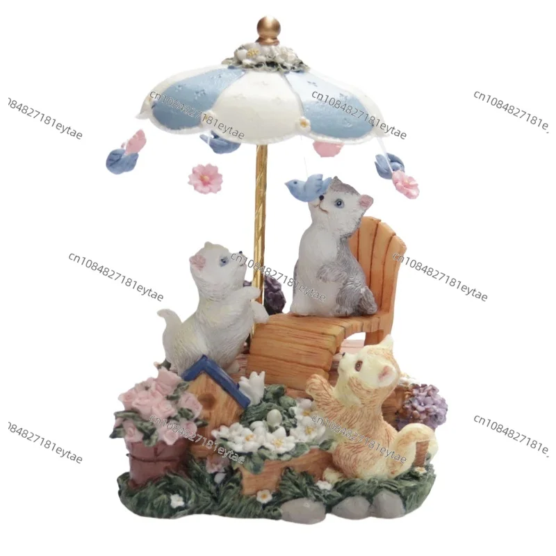 Cute Cat Music Box, Wind Up Sky City Melody Resin Gift for Kids & Friends