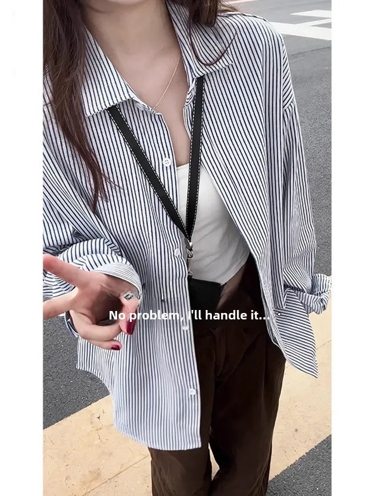 Cleanfit Casual Striped Long Sve irt ex Autumn College Sle High End Feeling Casual Couple Outerwear Polyester Cott...