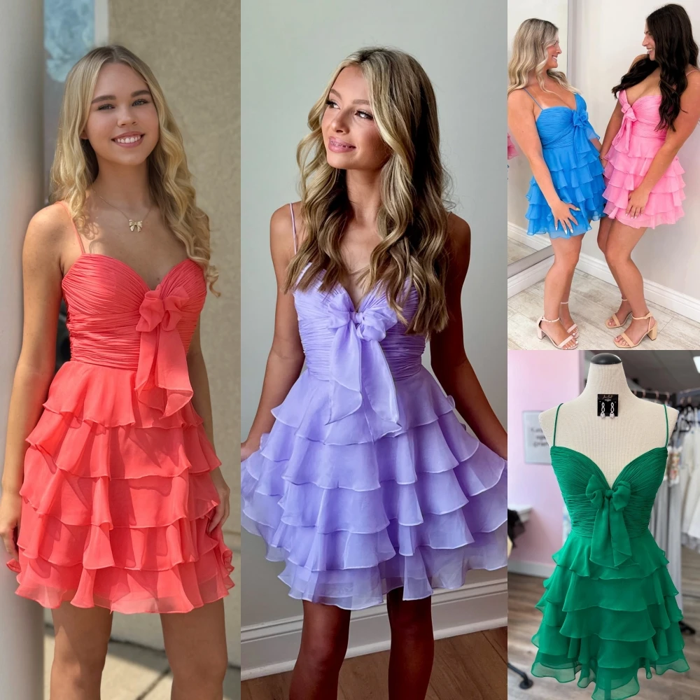 

Peacock Cocktail Party Dress Empire Ruffle Chiffon Coral Short Sweet 16 Semi Formal Hoco Graduation Gown Pageant Interview Dance