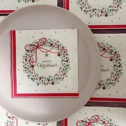 10/20pcs 33*33cm 2-Ply Christmas Flowers Wreath Merry Christmas Printed Paper Napkins Coloured Paper Placemats Party Napkins