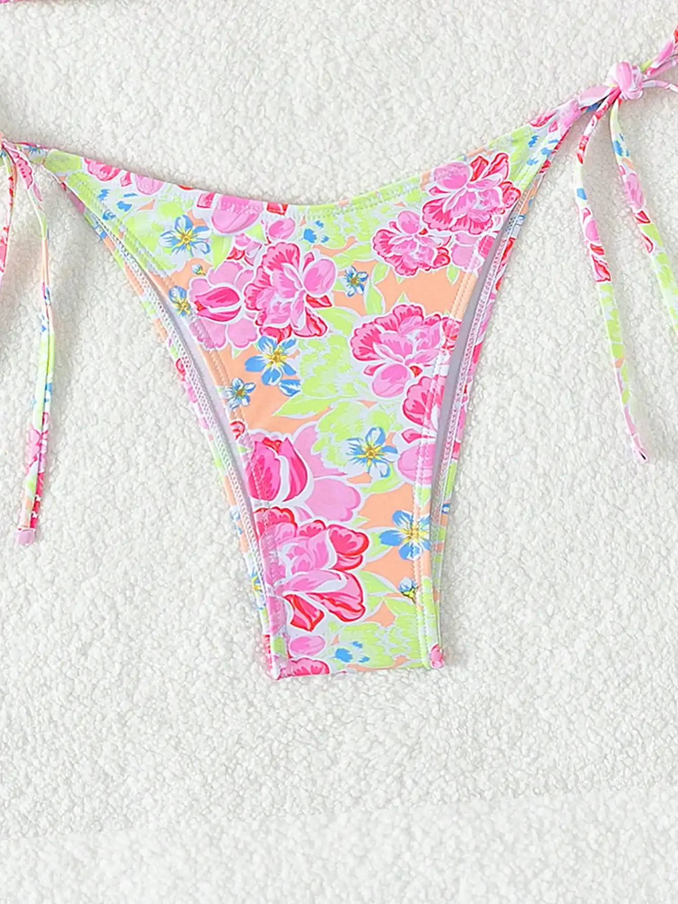 Pink sexy swimwear women printed triangle cup bra neck strap back strap side Female beach set strap bikini suit