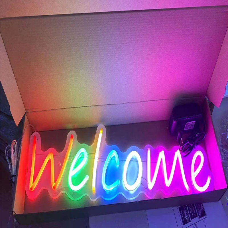 Open Neon Sign Lamp LED Neon Signs Night Light 12V Powered Colorful Lighted Letter Lights for Window Bar Hotel Coffee