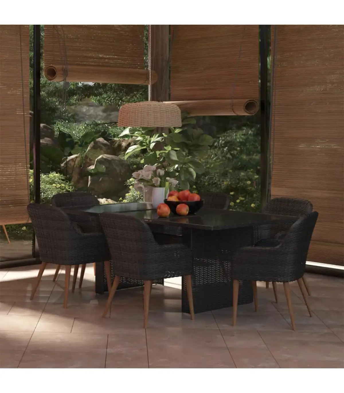 Garden sets garden dining set for garden 7 Pieces black synthetic rattan