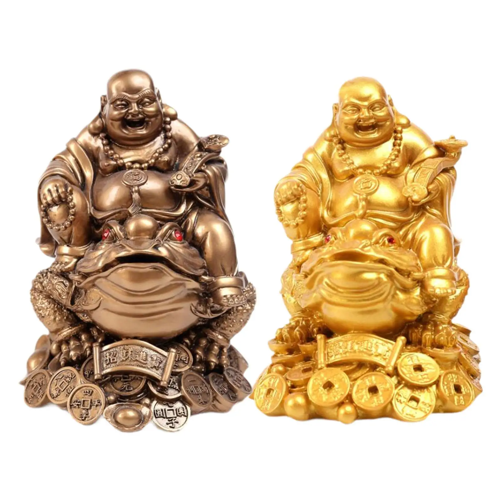 Laughing Buddha Statue Fenshui Sculpture Desk Figure Good Luck Money Frog Resin Figurine for Car Bookshelf Indoor Shop Office