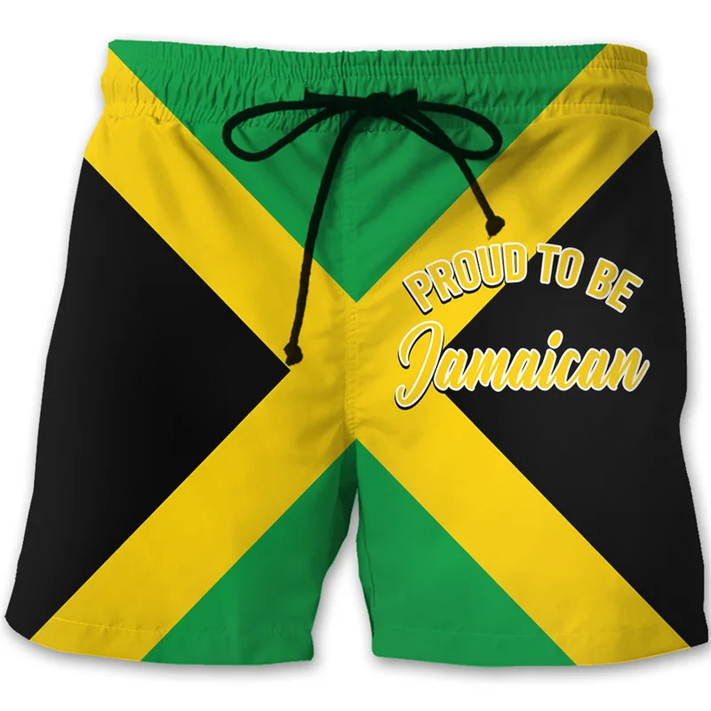 Jamaica 3D Printed Beach Shorts For Men Jamaican Flag Pattern Surf Board Shorts Summer Vacation Swim Trunks Quick Dry Ice Shorts