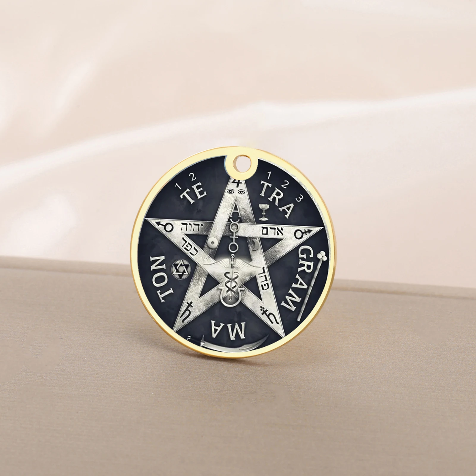 EUEAVAN 1 Buah Liontin Tetragrammaton Baja Tahan Karat Jimat Amulet Perlindungan Pembuatan Perhiasan Hadiah DIY Tahun Baru