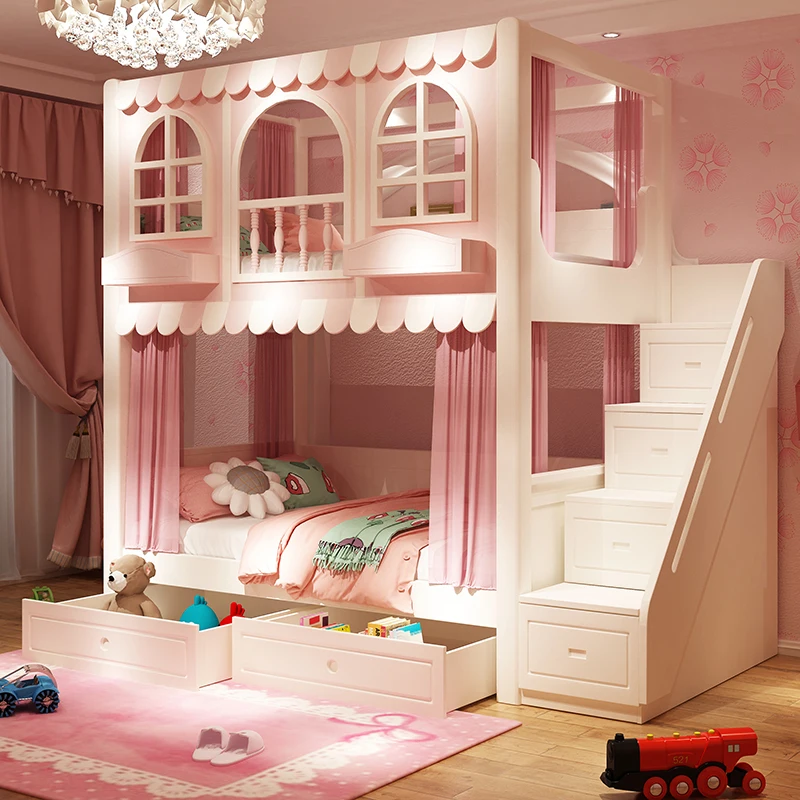 Designer recommends bunk beds, children's beds, girl princess luxury castle bunk same width tree house