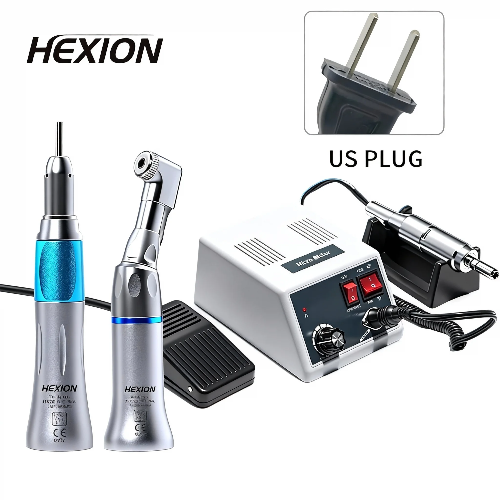 Professionelles Dentallabor-Schleifset, 35.000 U/min, E-Typ-Mikromotor + 18/Winkelstückstück/gerades Handstück – EU- und US-Steckeroptionen