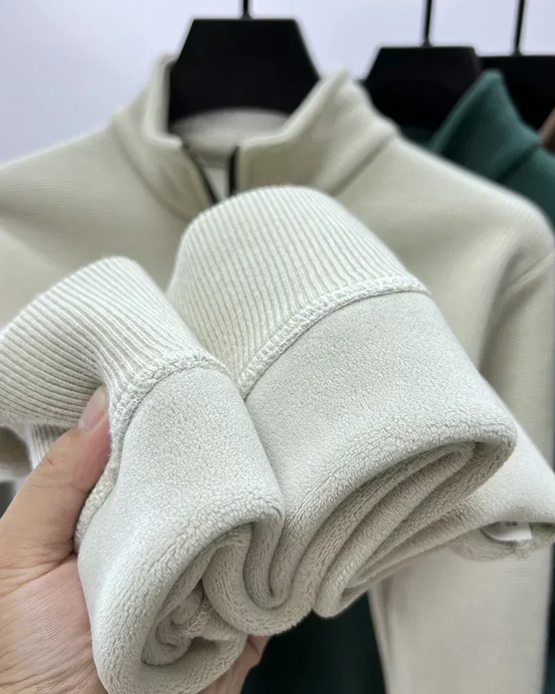 Men\'s Clothing Turtleneck Sweater Fashion Men\'s Knitwear Solid Color Chunky Half Zipper Thickening Sweater Luxury Warm Sweater