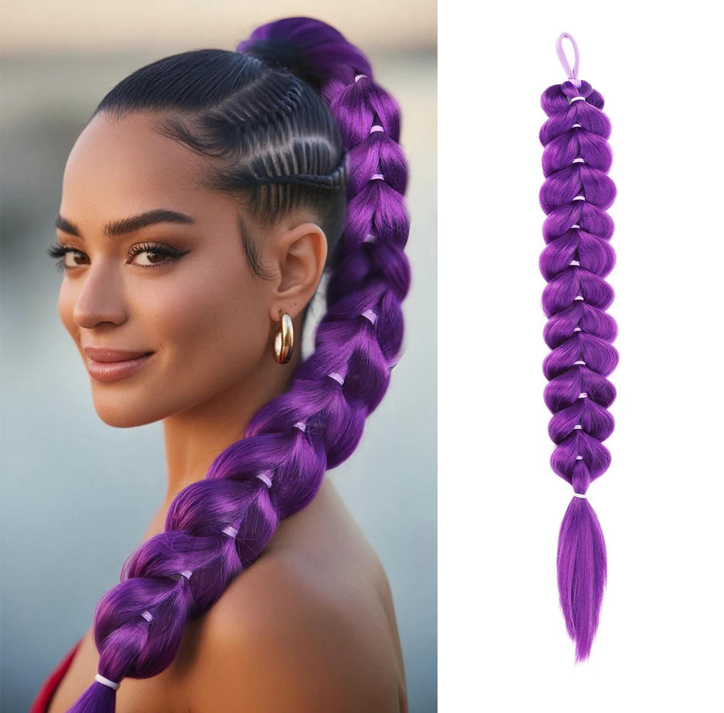 26 Inch Long Synthetic Bubble Braid Ponytail Elastic Band Hair Extension for Women Daily Party Easy Instant Ponytail