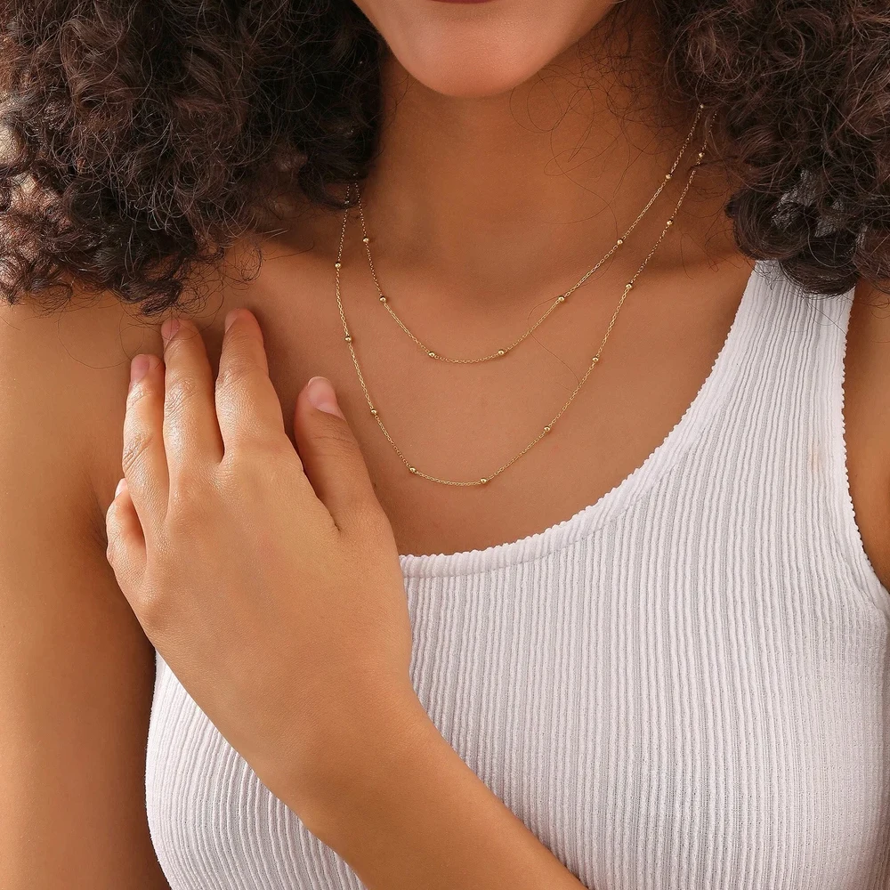 عقد سلسلة من الخرز المستدير من الفولاذ المقاوم للصدأ من EManco ، قابل للتعديل ، قصير ، إكسسوارات نسائية ، بالجملة #3