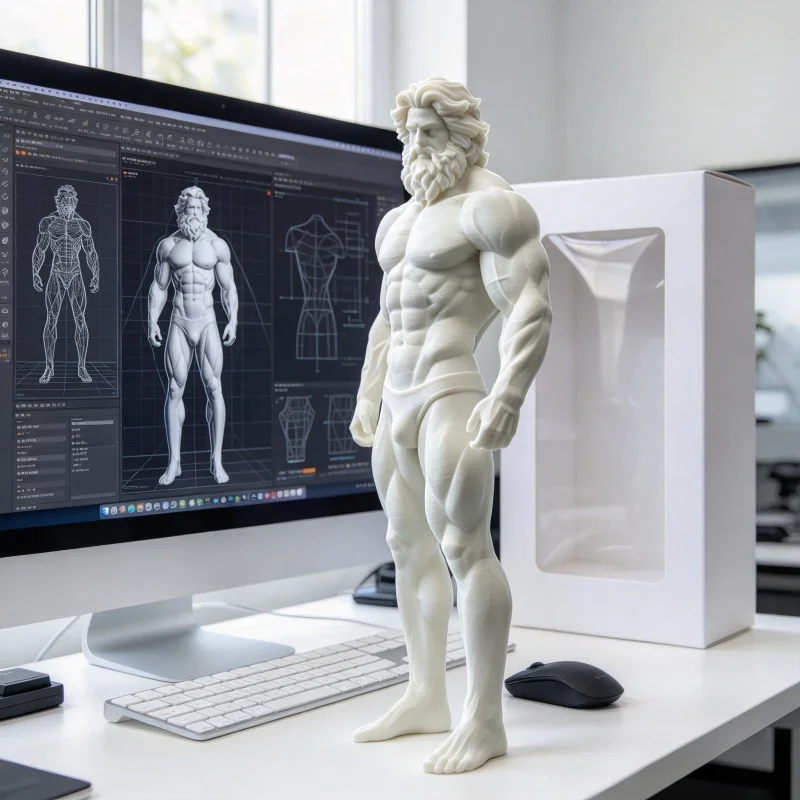 Greek Mythology Fitness Zeus Statue 3D Printed White Sculpture Desktop Ornament Art Decor for Tabletop Display