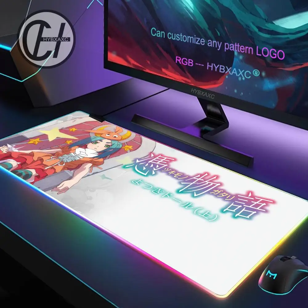 

HD-F FCNB M Monogatari Yotsugi Ononoki XXL RGB Gaming Mouse Pad Dragon Desk Mat HD Black Gamer Accessories LED Light MousePads