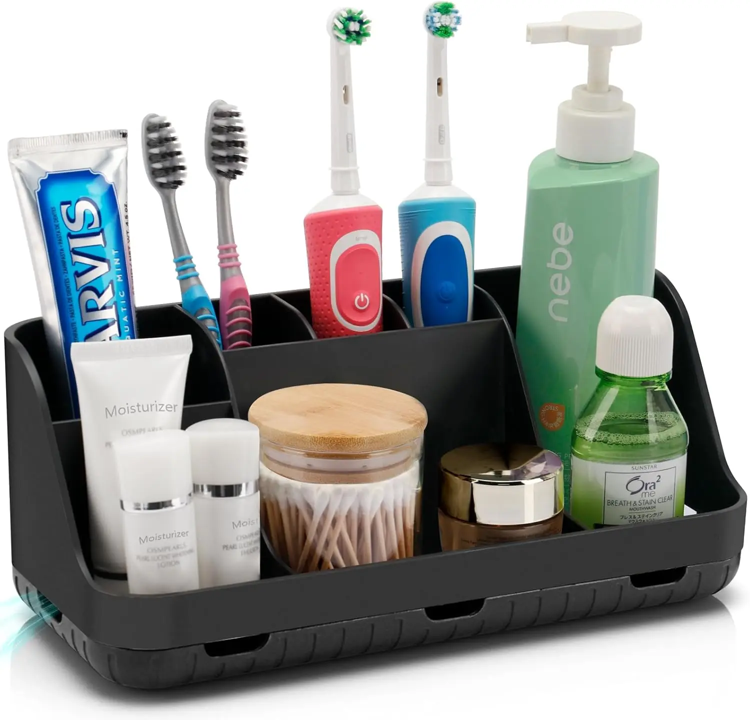 

Black Toothbrush Holder - 7 Slots Bathroom Organizer Countertop with Drainage for Electric Toothbrush and Toothpaste Storage