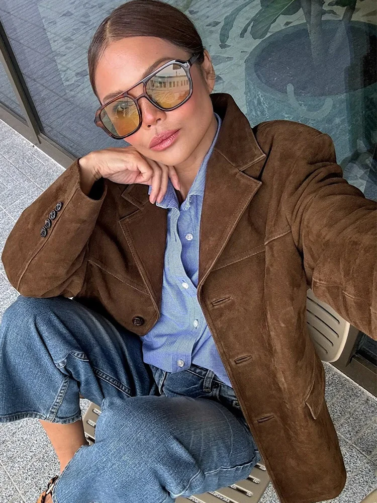 HH Cappotto monopetto con colletto rovesciato alla moda da donna Giacca blazer ampia a maniche lunghe tinta unita stile street slim autunnale femminile