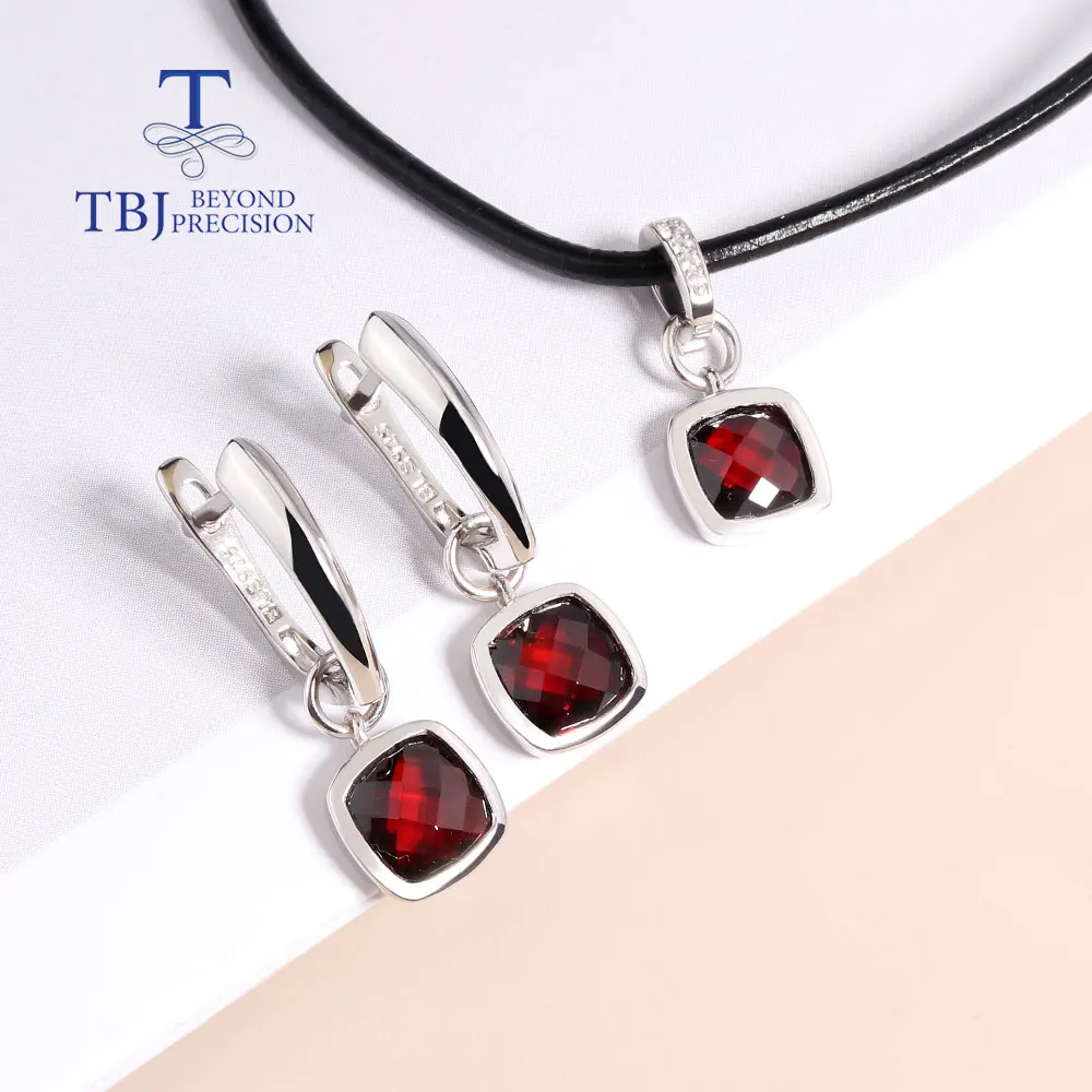 

Simple Design Red Garnet briolette Cut Natural Gemstone Fine Jewelry 925 Silver Jewelry Set Necklace Earrings for women