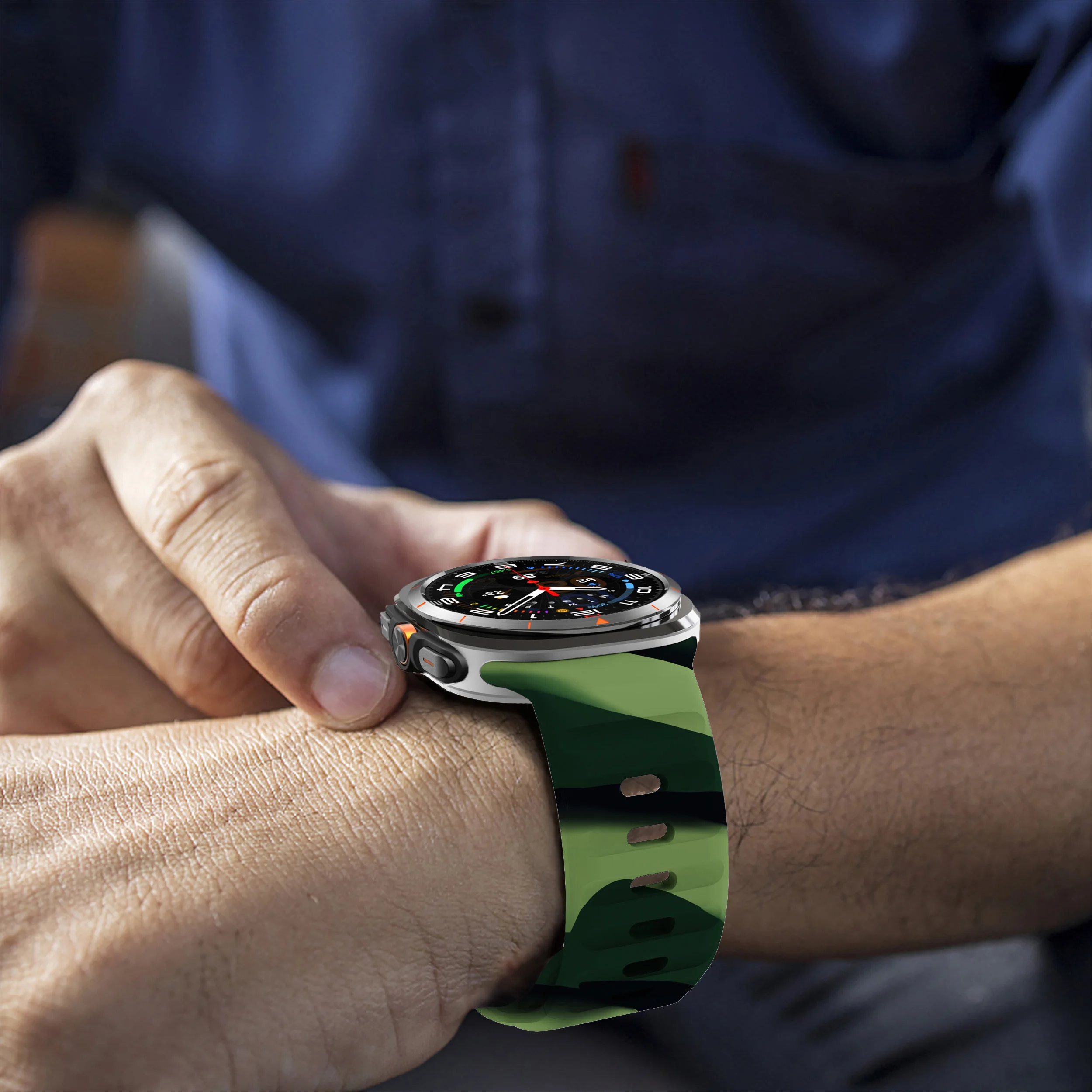 حزام سيليكون أخضر لساعة سامسونج جالاكسي ، سوار ساعة مموّه ، إبزيم عسكري ، 7 الترا ، 47