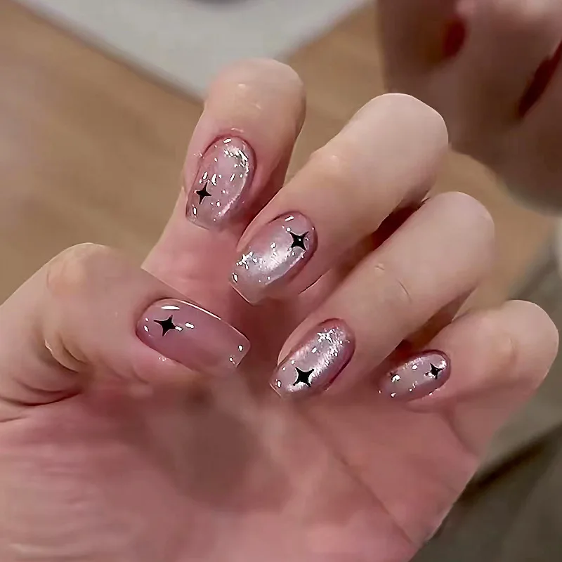 24 قطعة اللوز الوردي مسمار نصائح عارية الوردي أظافر صناعية مانيكير الفن أظافر صناعية مع Bowknot للنساء والفتيات مسمار الديكور