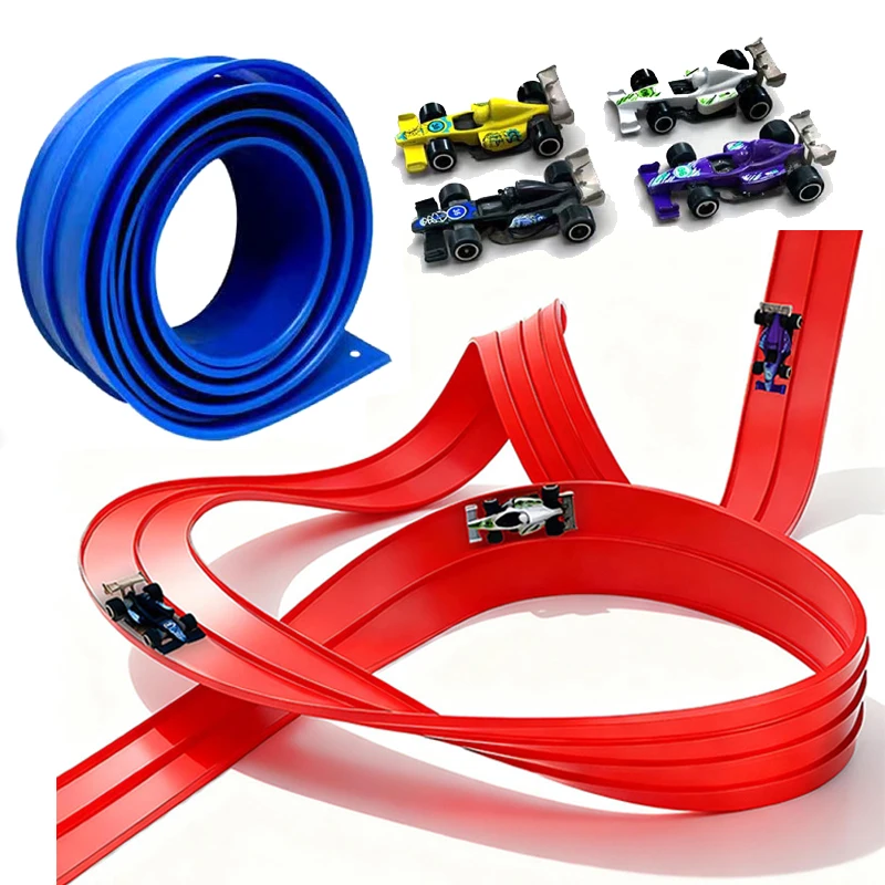 

Flexible Race Track DIY Double-track Racing Car Ramp Compatible 1/64th Cars Portable Rolls Up Vehicle Toys for Boys Kids Gift