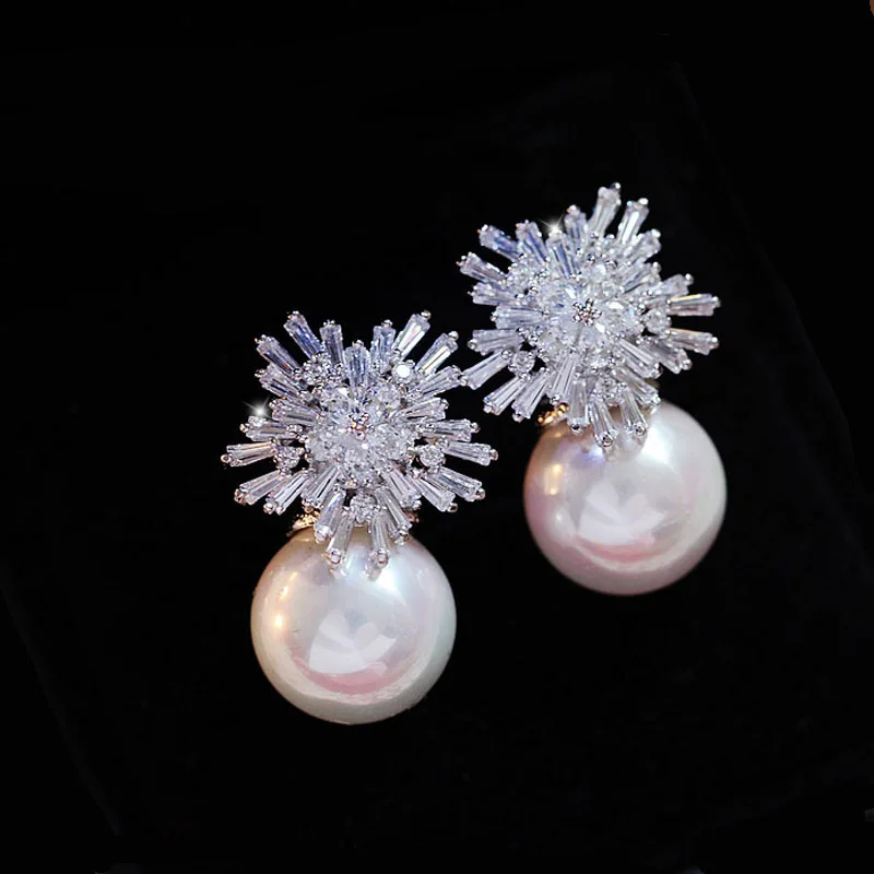 Fashion Imitation Pearl Wedding  Jewelry Elegant Zircnia Crystals Stud Earrings For Women Patry Dress Accessories CE1858