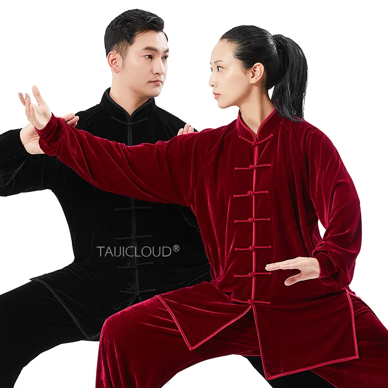 Women's Plush Velvet Tai Chi Uniform, Men's Chinese Style Kung Fu Practice Outfit for Morning Training & Martial Arts