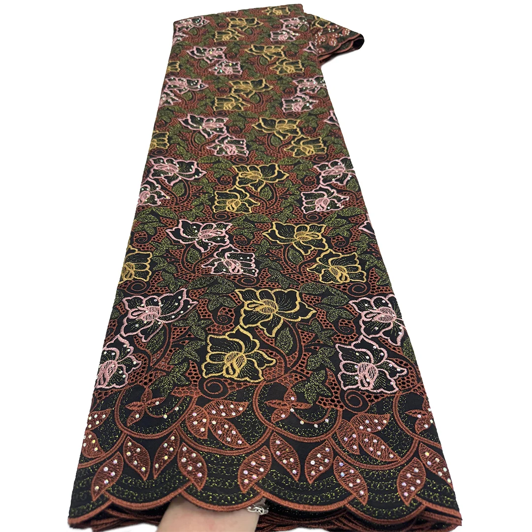 Swiss Voile Lace High Quality african fabric for women Cotton Embroidery with Rainstones for Women Dresses 2026