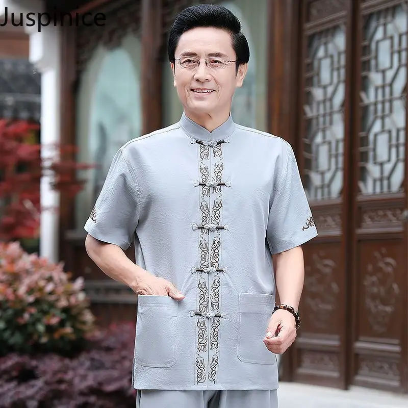 

Summer Chinese Style Cotton Linen Shirt Pants Suit Men's Loose Casual High Street Personalized Top Trousers Set Male Clothes