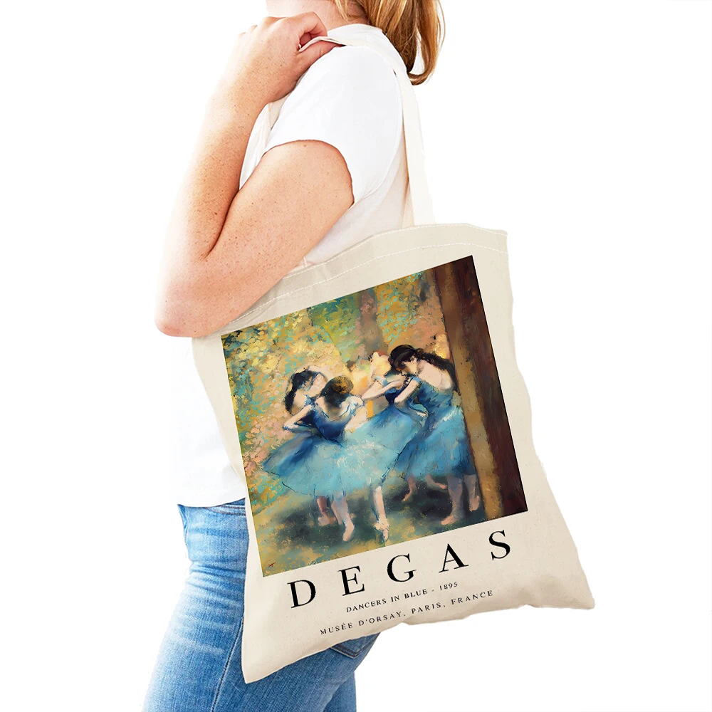 Degas-Sac à provisions en toile pour femme, sac fourre-tout décontracté à double impression, sac à provisions pour fille, sac à main de voyage pour femme, descriptif_Degas Ballet Dancer