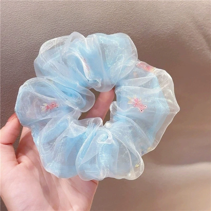

Unique Blue Double-Layer Mesh Goldfish Hairband Elastic Hair Tie Hair Band for Women Hair Scrunchies