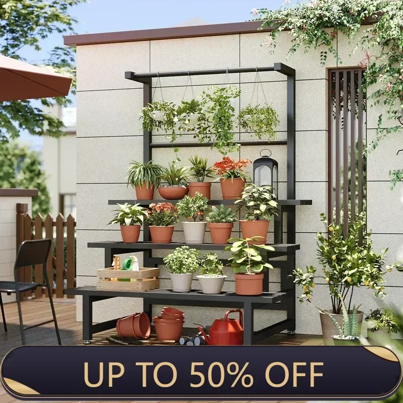 Tiered Display Plant Rack Shelf Universal Outdoor Metal Square Plant Rack Shelf Luxury Black Plantenrek Balcony Furniture