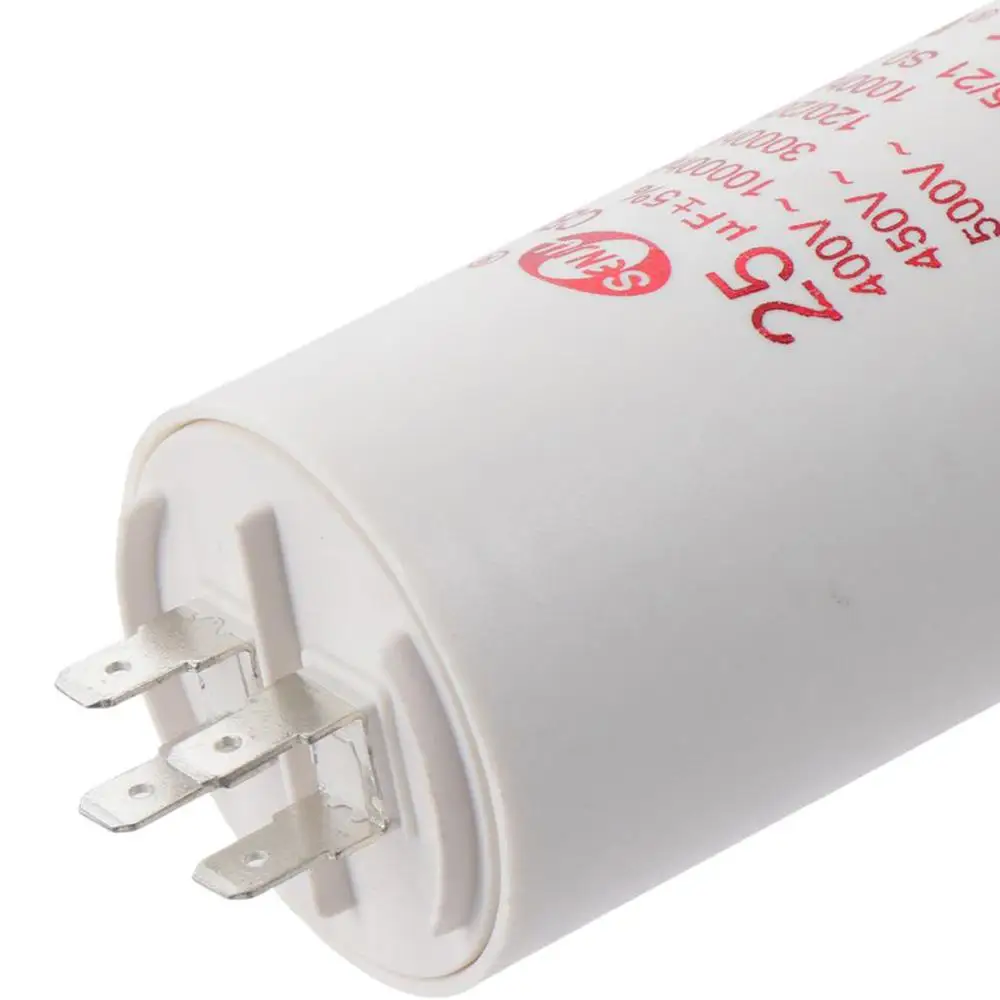 Condensador de funcionamiento CBB60, cilindro de doble inserción, 25uF, 450V CA, 50/60Hz, 73x44mm, blanco para compresor de aire, Motor de bomba de agua