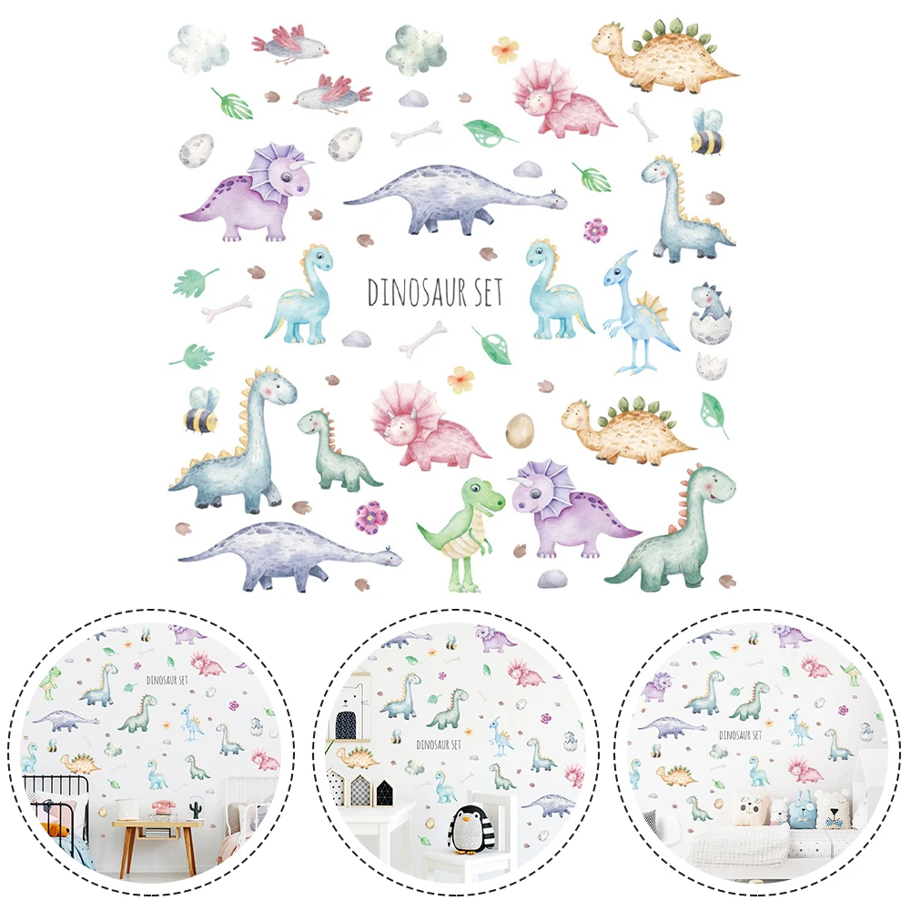 Home Children\'s Room Wall Sticker Watercolour Dinosaur Small Animal Early Childhood Classroom PVC Self-adhesive