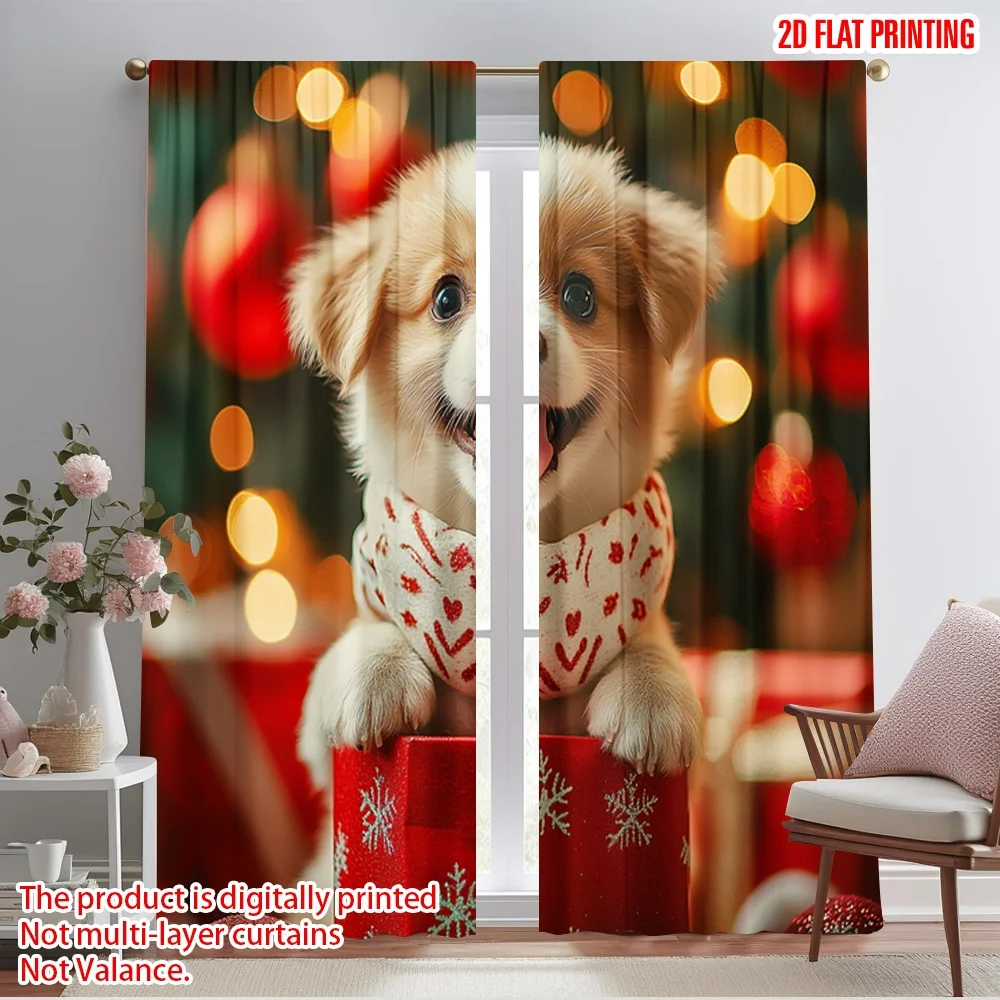 2pcs,2D plane printing Curtains Roller Blinds Cute Puppy Christmas Gifts Polyester Fabric (without rod) Versatile All Use for
