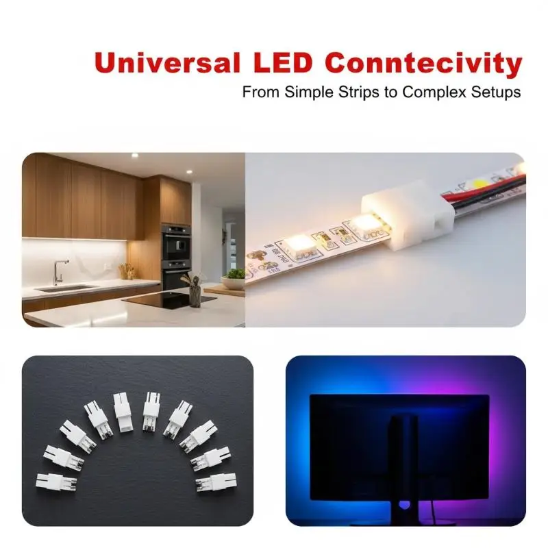 LED Strip Light Connectors 10Pcs Solderless 2/3/4/5/6Pin 5*12mm for Wedding Event Decor LED Strip Connection Work