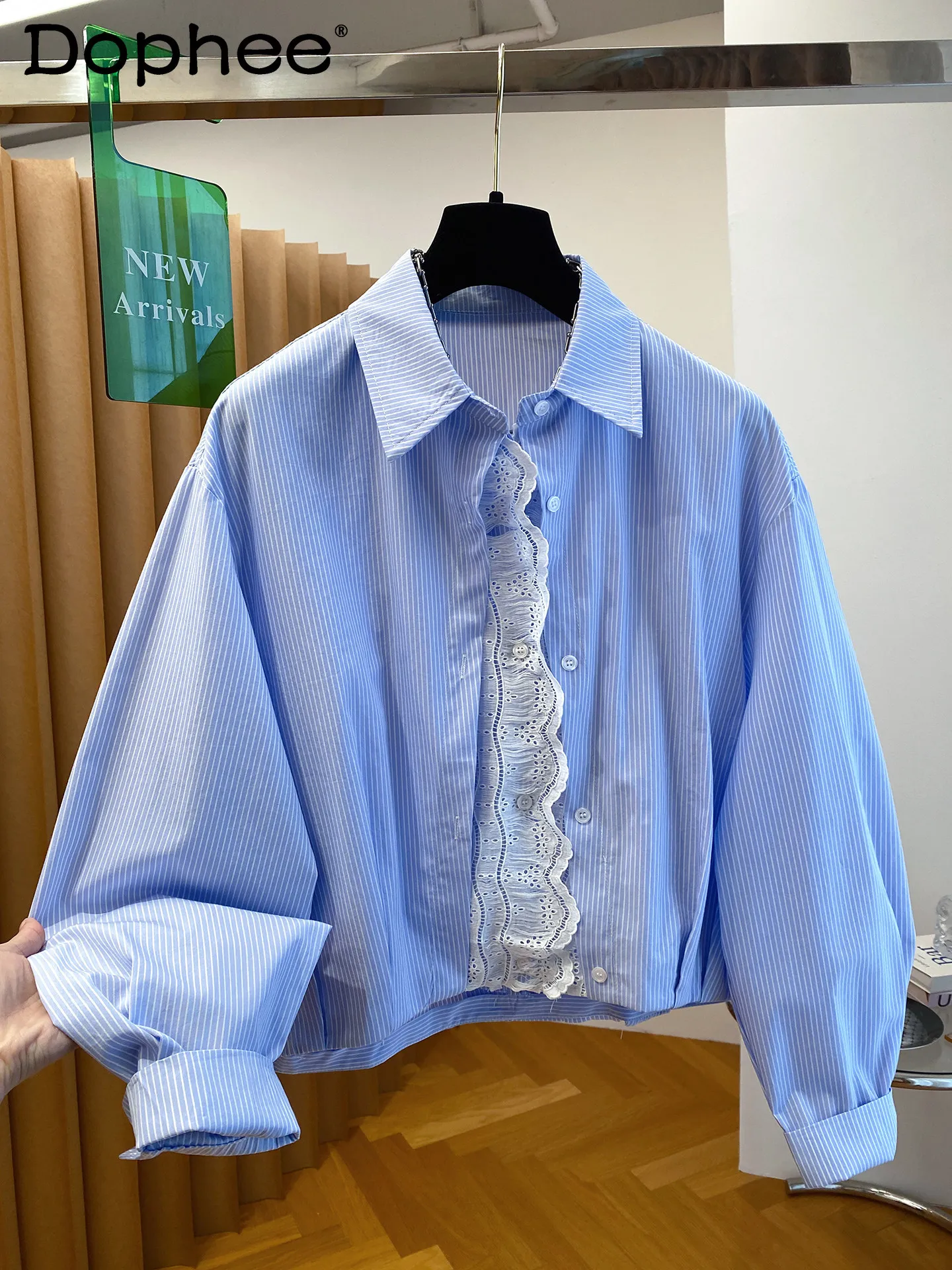 

Новая женская рубашка в синюю полоску на раннюю весну 2026 года, свободного кроя, в японском стиле, универсальная, для повседневной носки