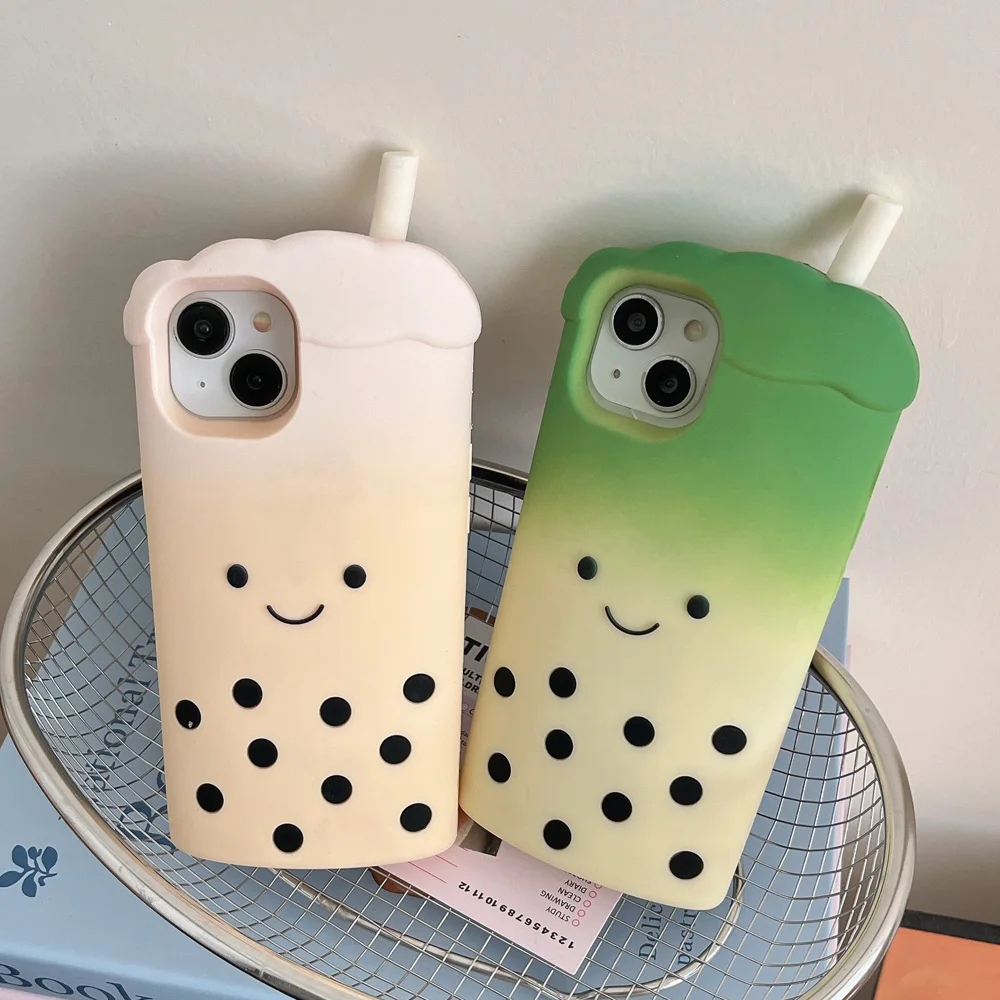 

Pearl Milk Tea Beverage,Bubble Tea 3D Soft Silicone Case Phone Back Cover For Apple iPhone 13 14 15 16 16Pro,16 Pro Max Cover