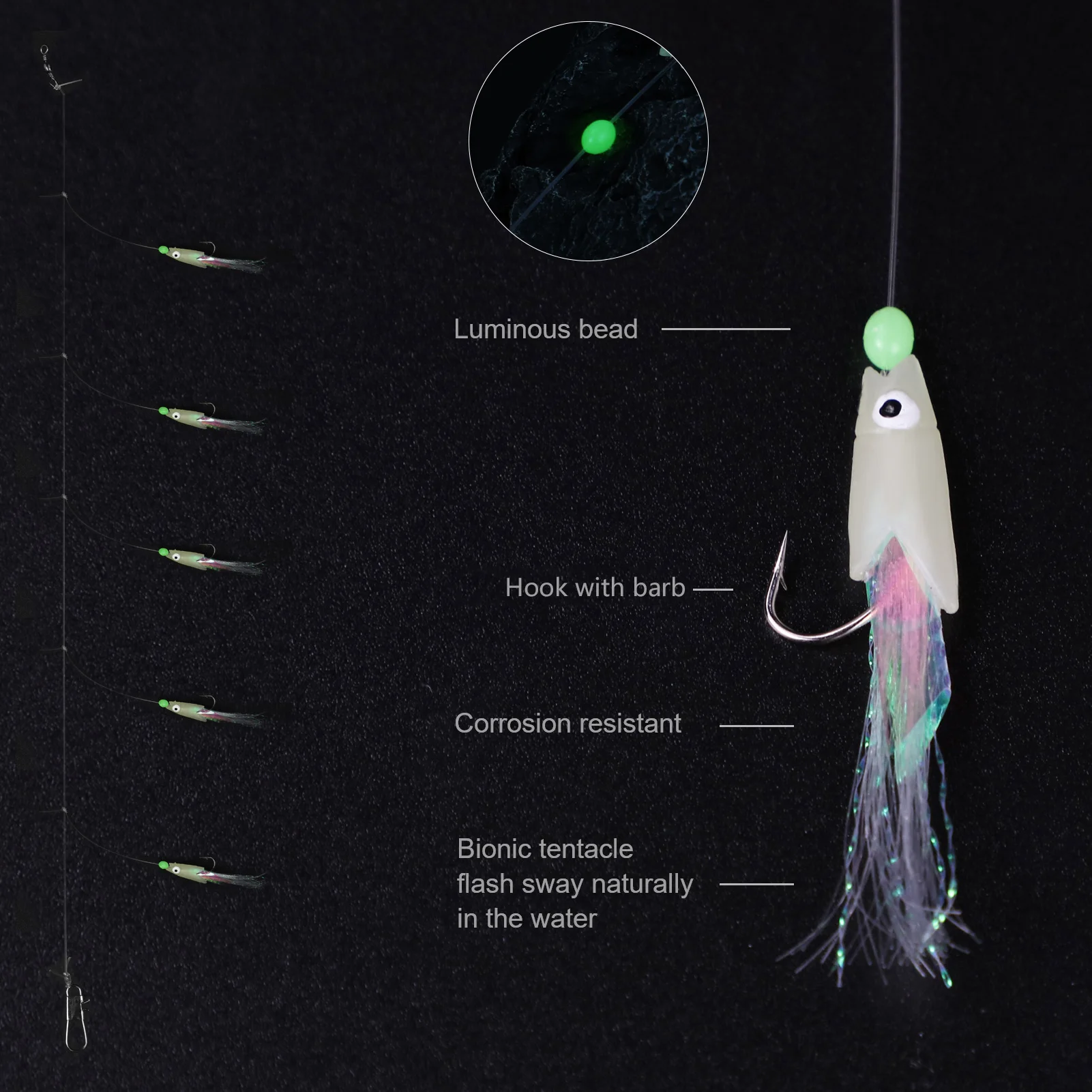 FREE FISHER Anzuelos de pesca con señuelos luminosos y giratorios - imagen 2
