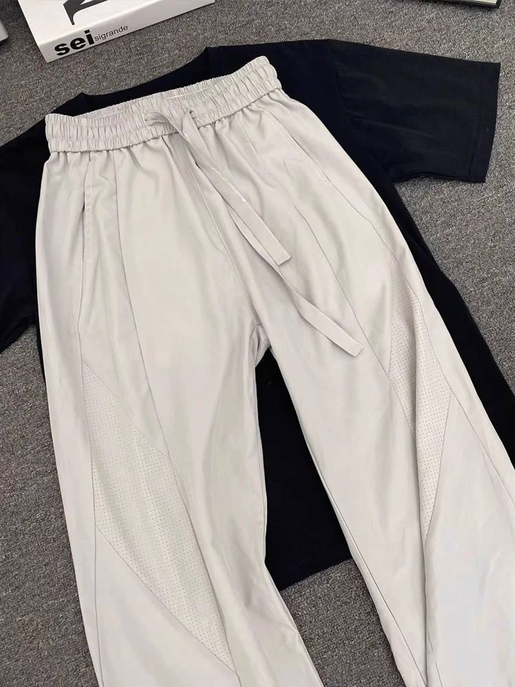 

ay Splice Me Qui Dry Summer Thin Breathable Straight Tube Cool Feeling Long Pants Ice Silk Bend Knife Pants Men's Casua...