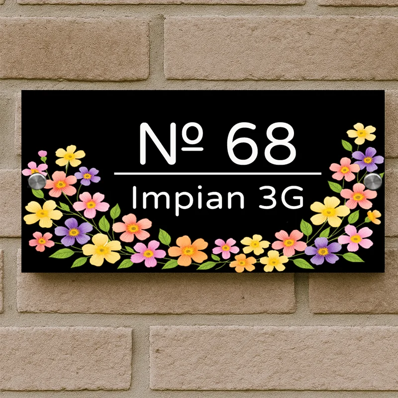 

Изготовленная на заказ табличка с номером дома с цветочным дизайном Oxalis, табличка для входа на открытом воздухе, матовая акриловая внешняя табличка с номером дома с УФ-печатью