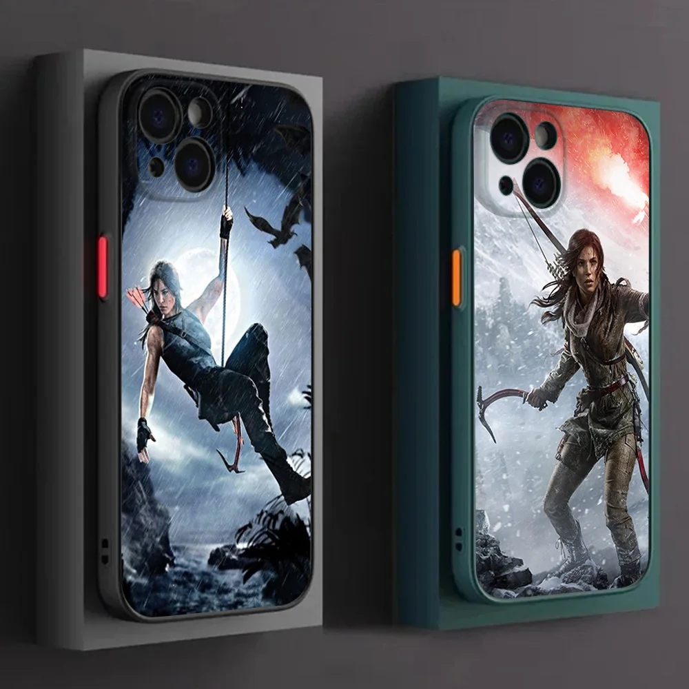 Phone Case For iPhone 16ProMax 15 14 7 8 16 Plus 13 12 11 XR X XS SE Tomb Raider Lara Croft Translucent Matte Soft Back Cover