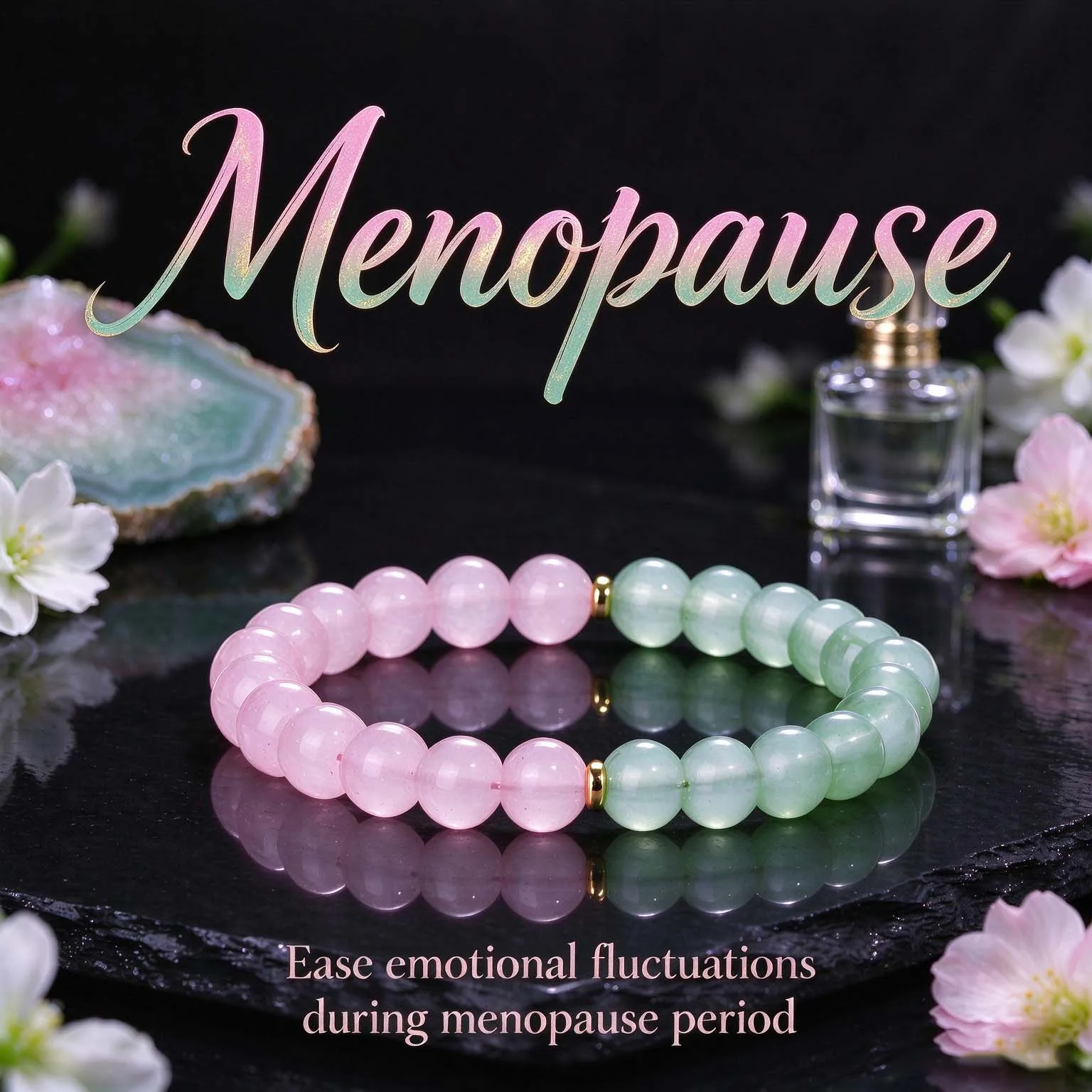 Pink green dual tone natural stone elastic bead bracelet,accompanying women's body and mind to soothe jewelry,daily wearing gift