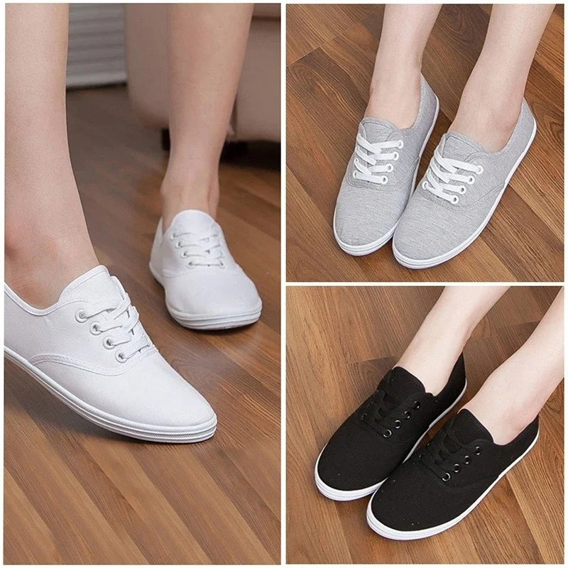 Ladies Plimsoll Shoes Classic Womens Canvas Lace Up Casual Sneakers Tennis Flats