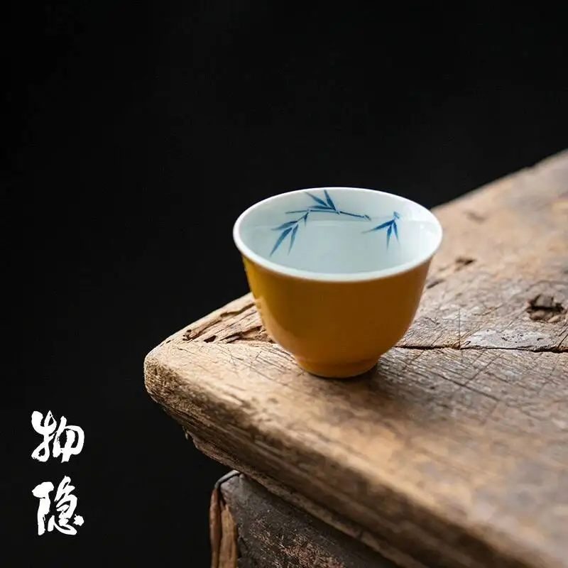 Wuyintang hand Painted In The Style Of Ancient Literati Yellow Inner And Outer Glaze Ceramic Single Cup Antique Style Tea Cup