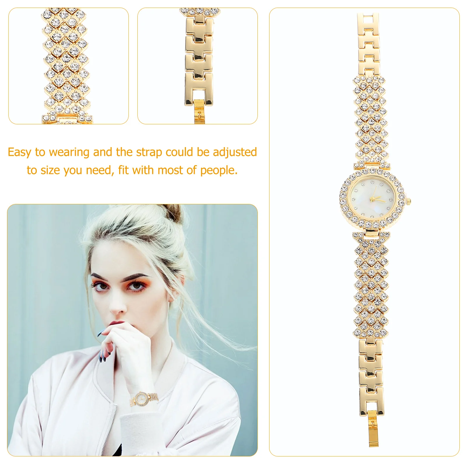 

Часы с бриллиантами, нежный золотой ремешок со стразами, регулируемые элегантные женские часы для встреч, повседневного ношения