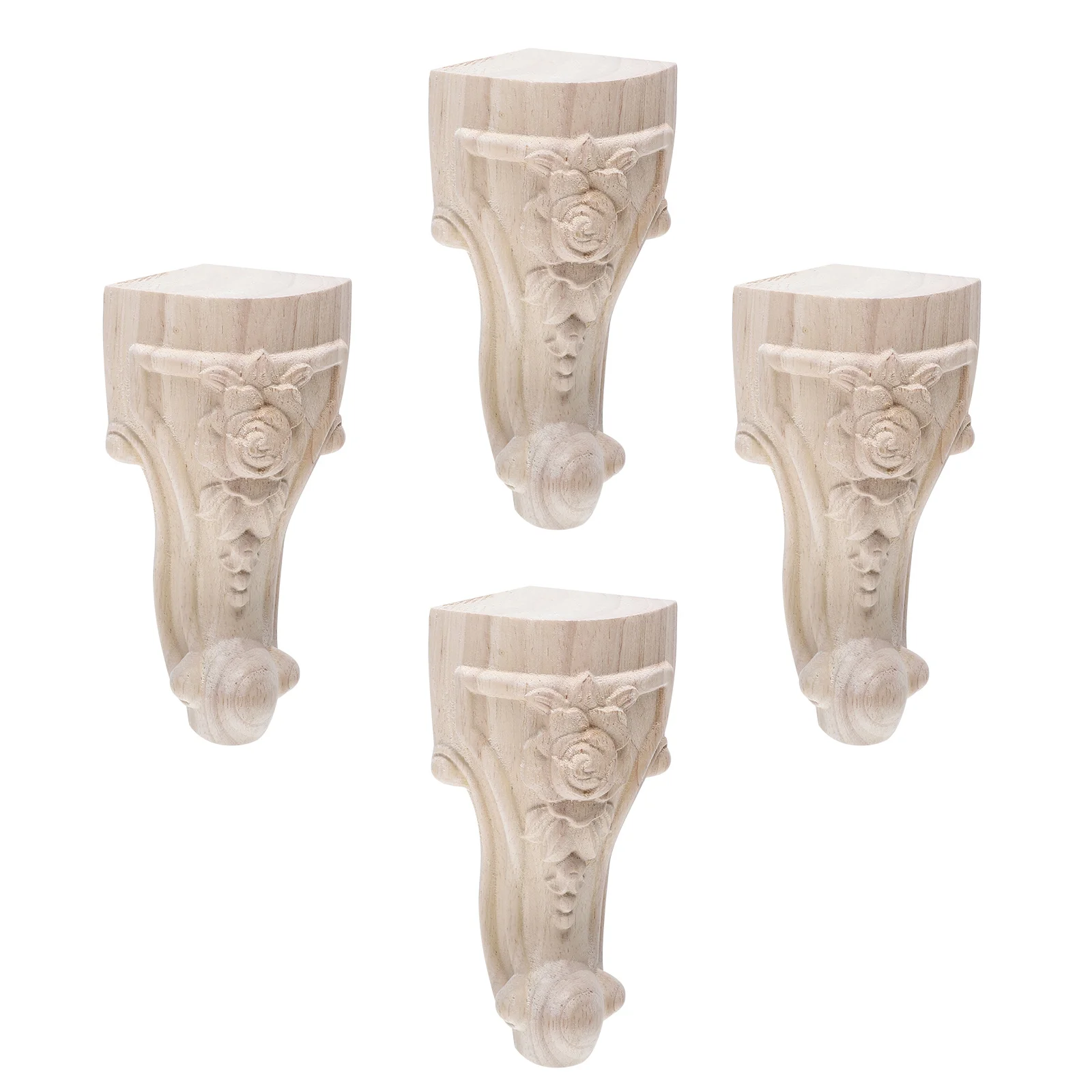 

4pcs Solid Wood Sofa Legs Carved Flower Pattern Furniture Support Feet Replacement Decorative Table Legs For Bed Chair Cabinet