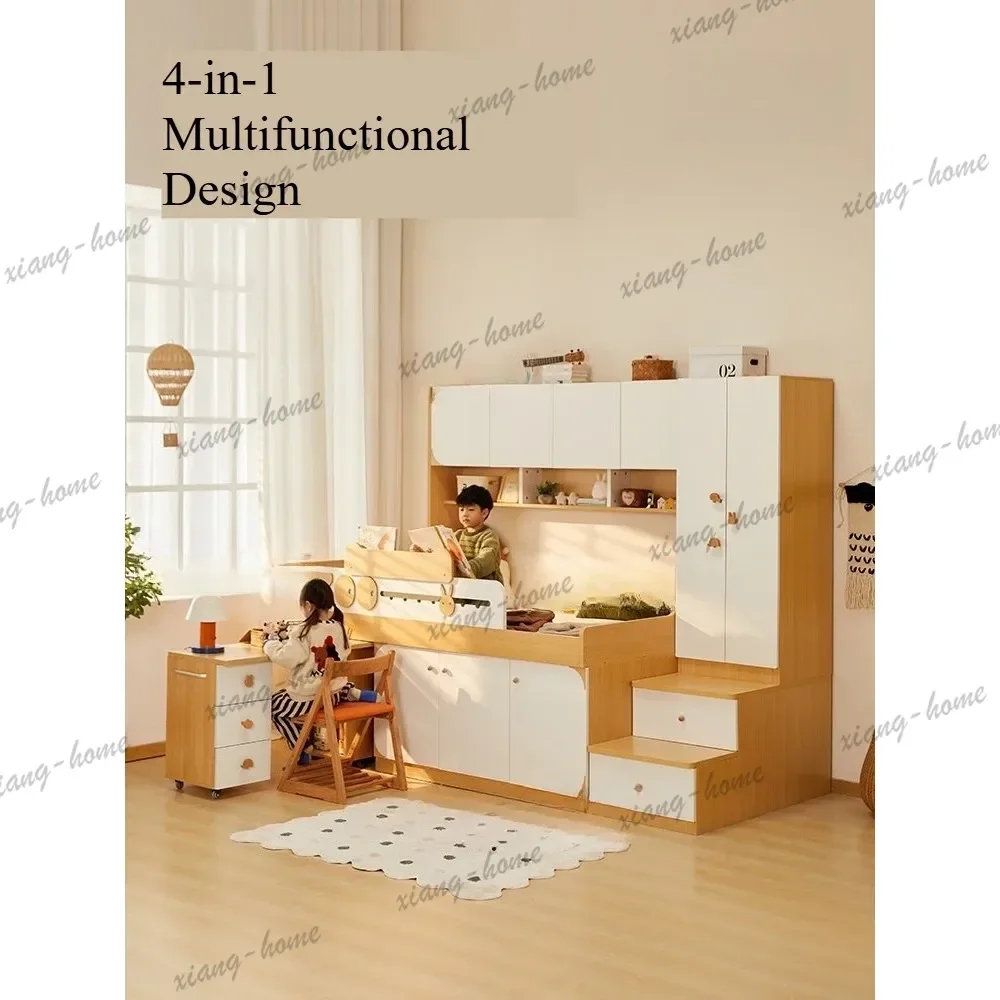 PG Twin Size Loft Bed with Desk & Storage Space Saving Semi-High Bed for Small Room Kids Bunk Bed, Modern Children's Furniture