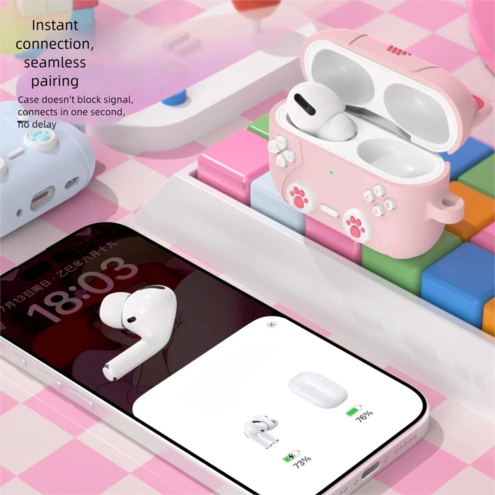 

Silicone Earphone Case Cartoon Cat Ear Anti-fall Earphone Protective Cover Shockproof Game Console Styling for Airpodspro3